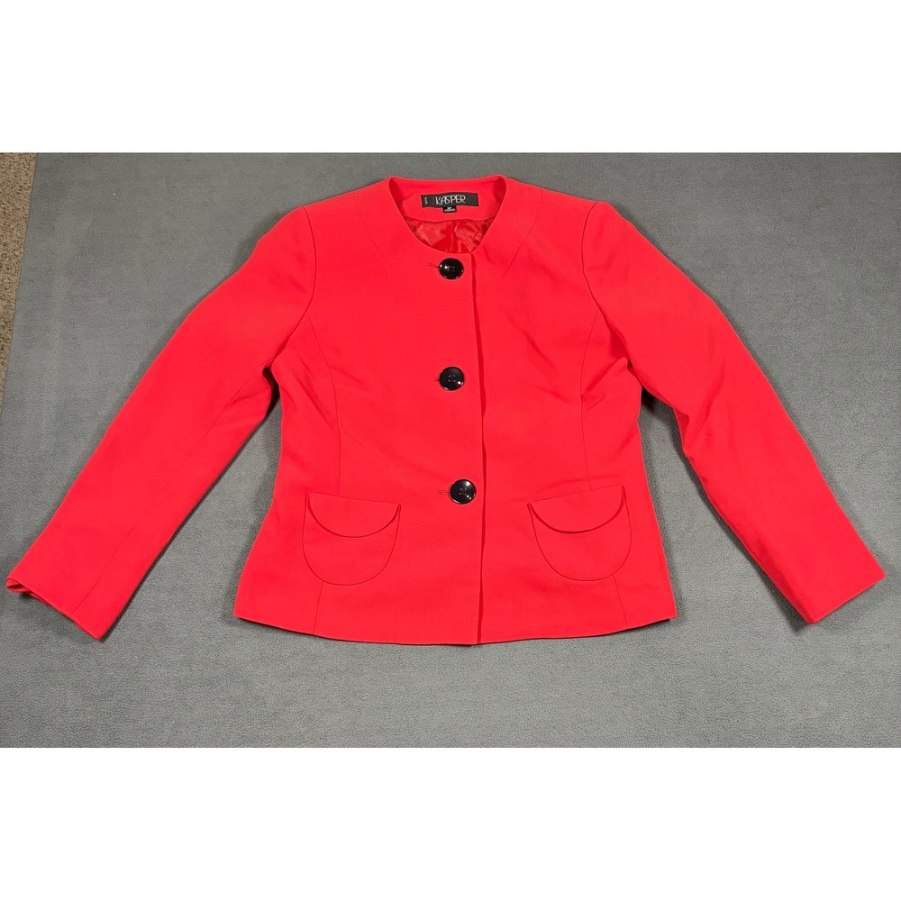 Kasper Blazer Jacket Womens 8P Red Button Front Long Sleeve Lined Petite